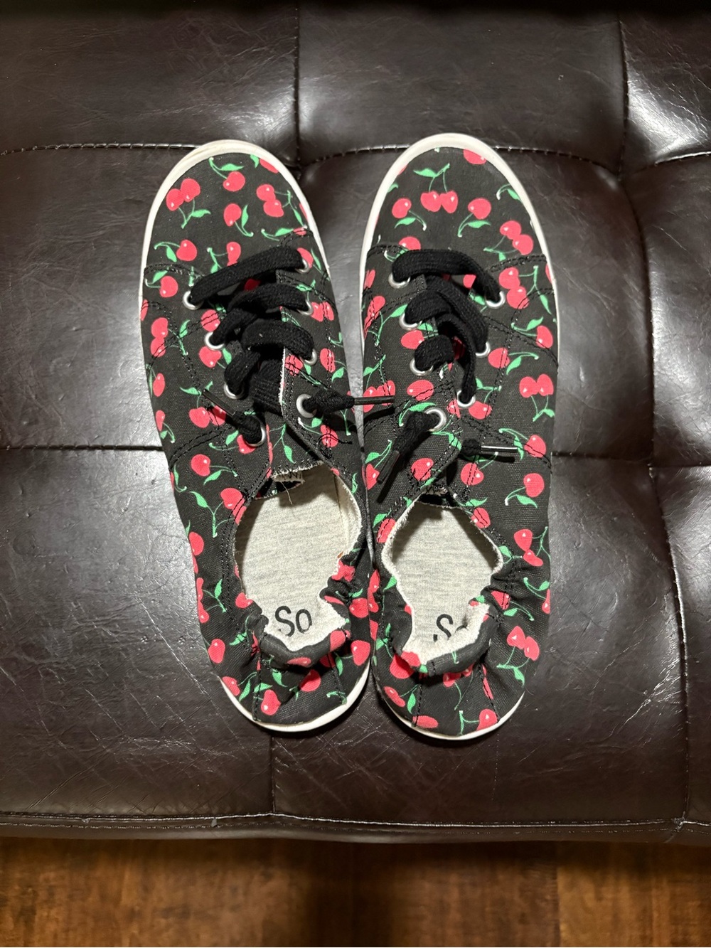 SO Black Canvas Sneakers with Red Cherry Print